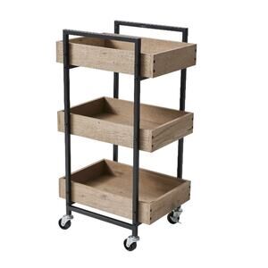 Better Homes & Gardens 3-Tier Jace Wood & Steel Rolling Utility Cart, Black